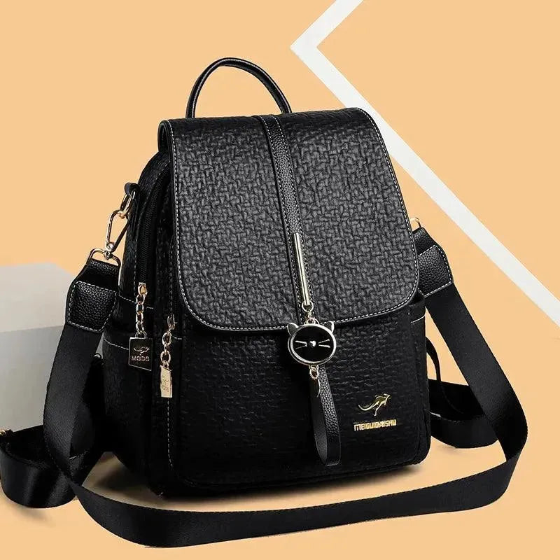 Stylish PU Leather Women's Backpack for Work, Travel & College - Waterproof Laptop Bag with USB Charging Port