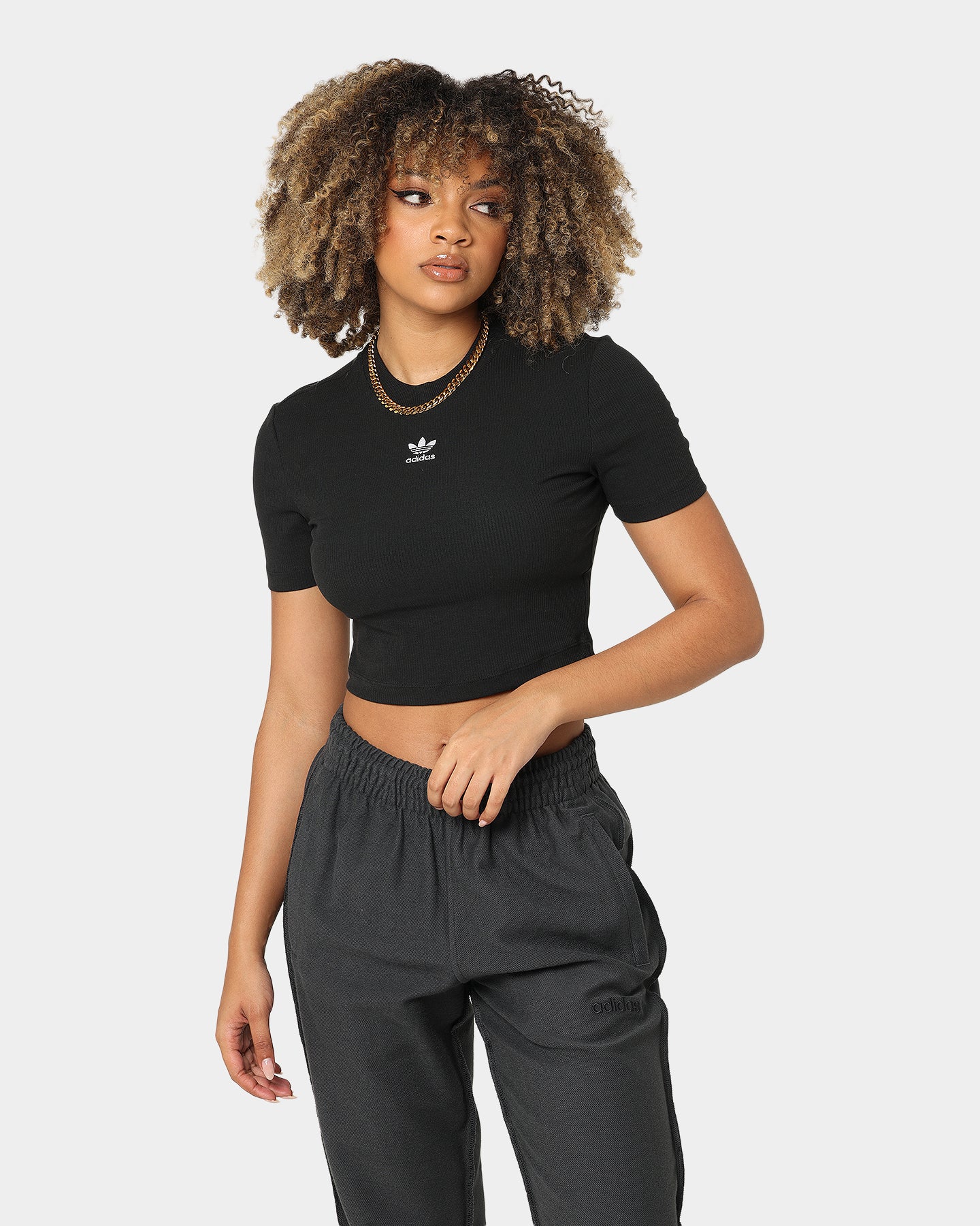 Adidas Women's Cropped T-Shirt - Black | Slim Fit Short Sleeve Athletic Top for Running, Yoga & Casual Wear