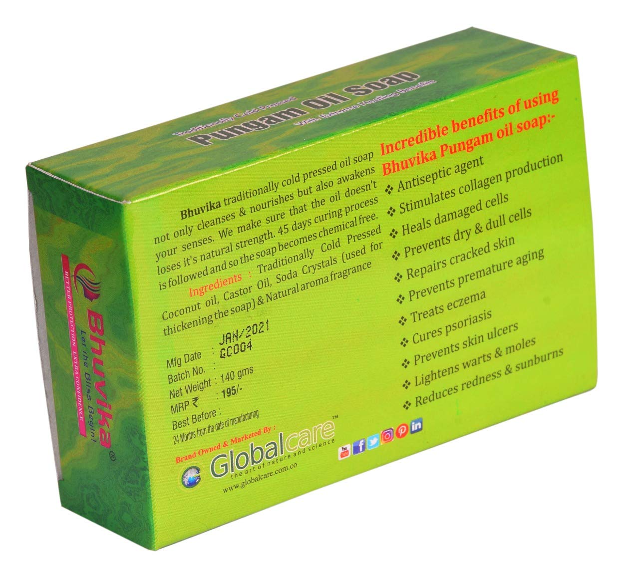 Bhuvika Pungam Oil Soap - 140g Natural Ayurvedic Soap for Glowing Skin & Acne Relief | Perfect for Daily Cleansing, Face & Body Care