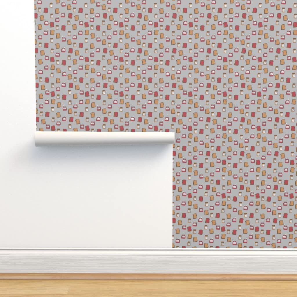 12ft x 2ft Peel and Stick Removable Wallpaper - Fun Kids Food Pattern in Gray | Custom Wall Decal for Nursery, Playroom & Kitchen Decor by Spoonflower