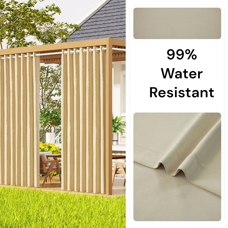 Durable All-Weather Antibacterial Outdoor Curtains - Custom Size for Patio, Deck, and Poolside Privacy - Waterproof & UV Resistant