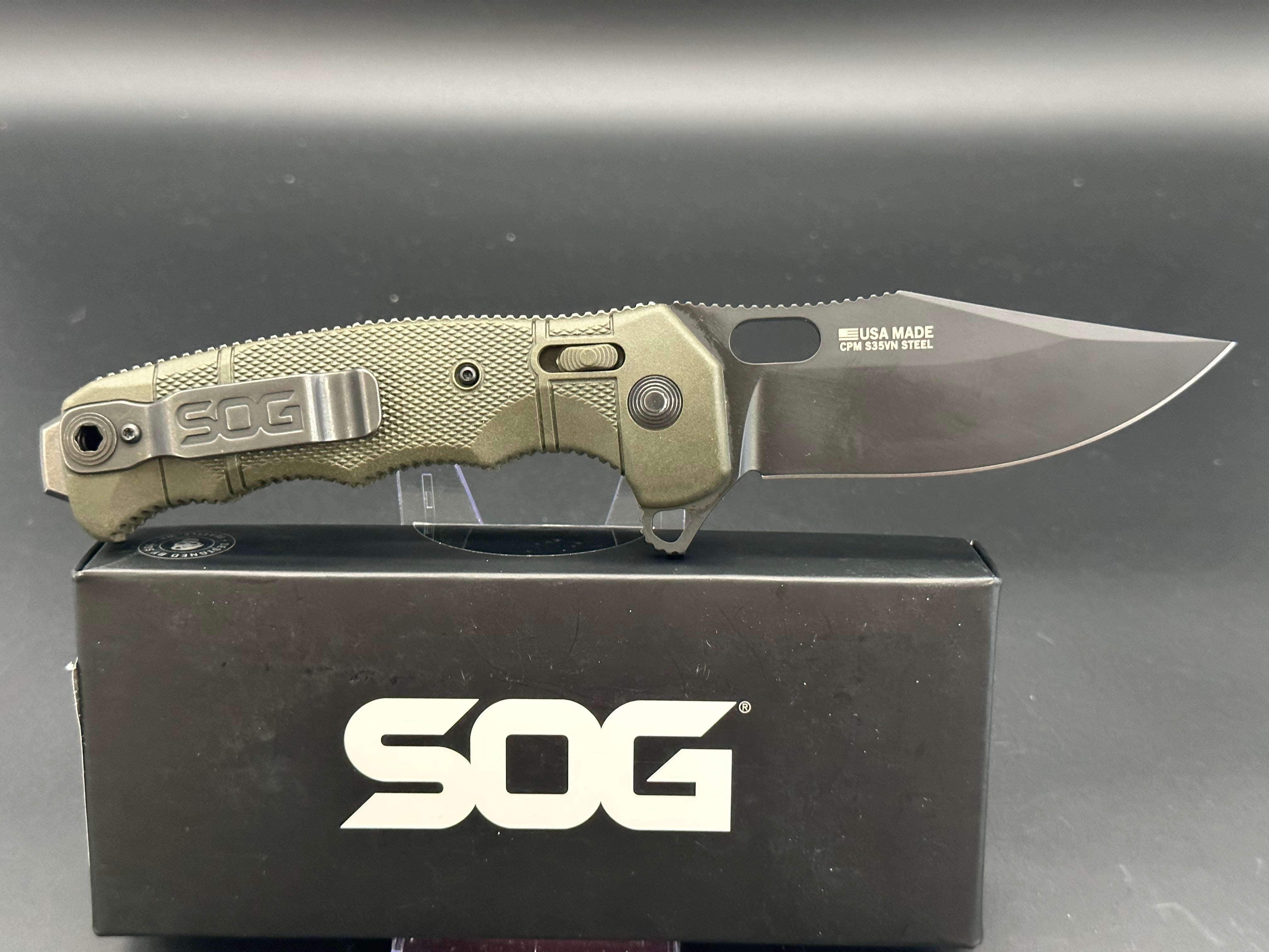 SOG SEAL XR Folding Pocket Knife - OD Green Tactical Knife for Camping, Hiking & Outdoor Survival - Durable & Sharp Blade with Flipper Opening