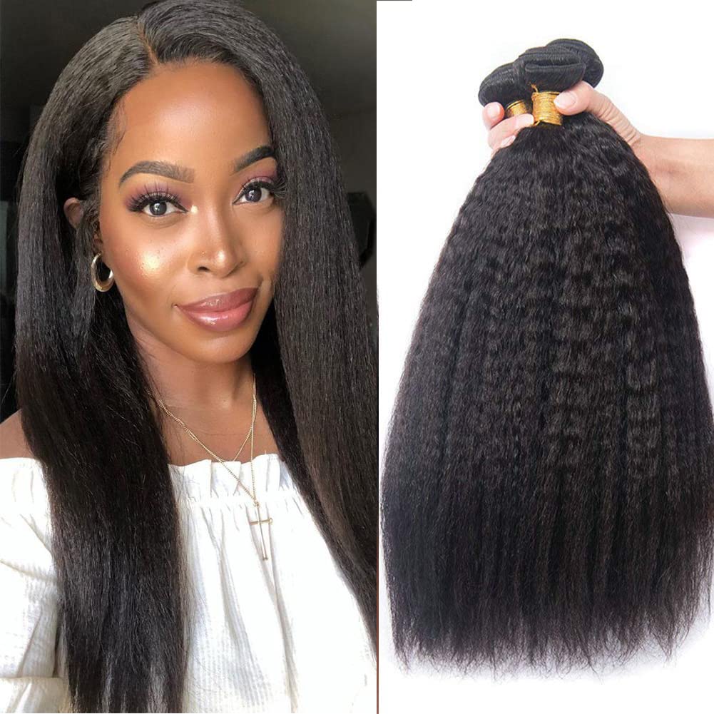 100% Unprocessed Brazilian Virgin Kinky Straight Human Hair Bundles - 20 20 20 Inch Natural Black Yaki Straight Hair for Black Women | Perfect for Weaves, Wigs & Protective Styles