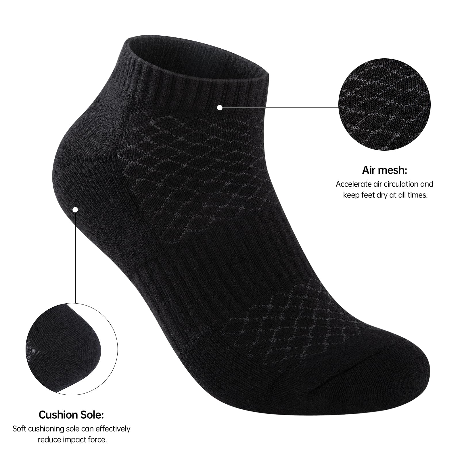 Monxiery Men's 100% Cotton Cushioned Ankle Socks - Athletic Performance Running Socks with Moisture Wicking & Breathable Technology for Sports, Workout & Everyday Comfort