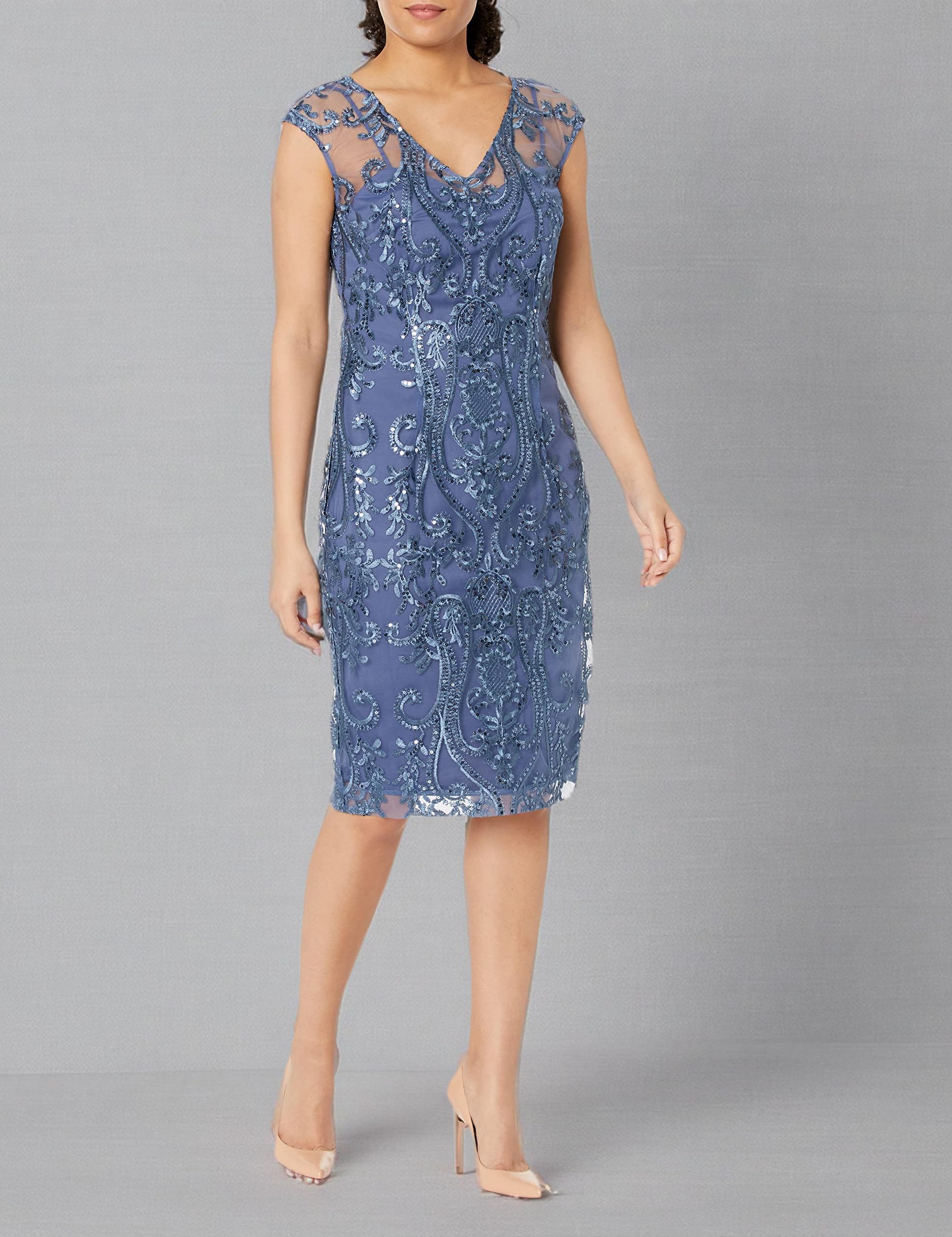 Alex Evenings Women's Knee Length V-Neck Cocktail Dress - Elegant Mother of The Bride & Special Occasion Outfit (Petite & Regular Sizes) | Perfect for Weddings, Parties & Formal Events