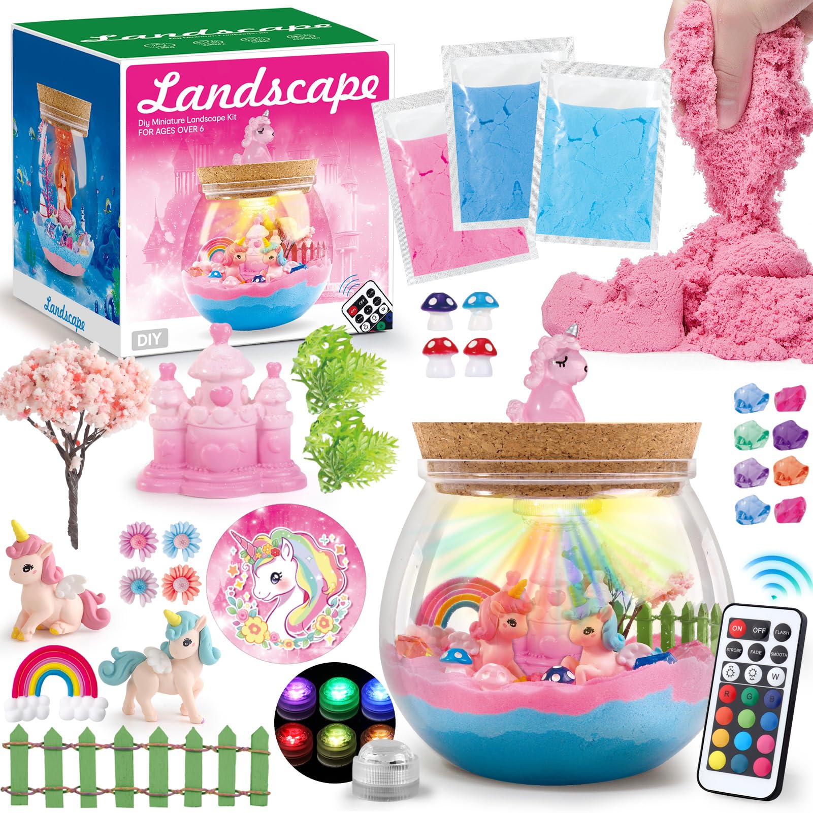 DIY Unicorn Terrarium Kit for Kids Ages 6-8 - Light Up Craft Toy with Glowing LED Base - Creative STEM Educational Gift for Christmas & Birthday - Perfect for Bedroom Decor, Science Projects & Imaginative Play