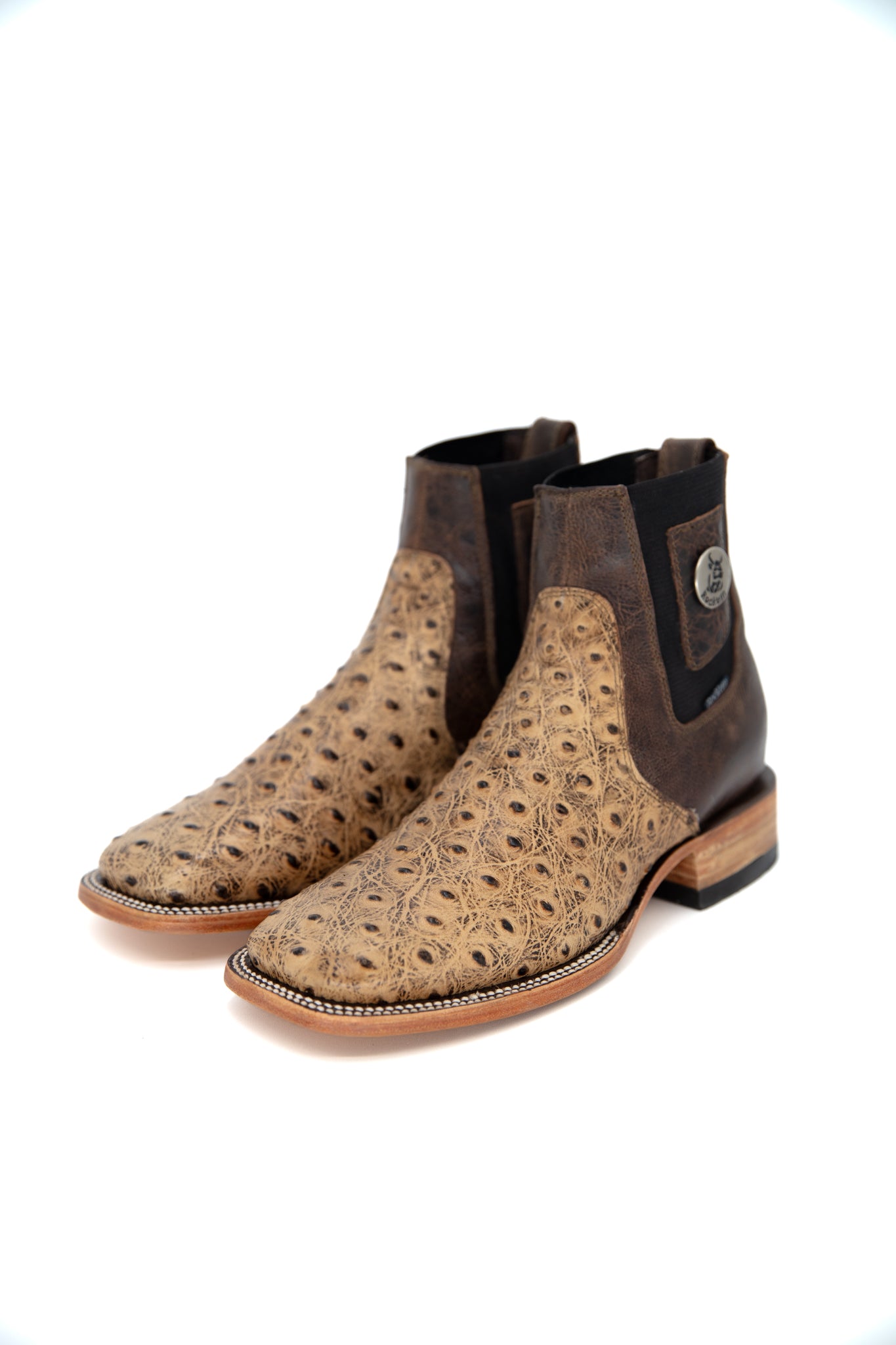 Ostrich Print Square Toe Cowboy Boots for Men - Western Style Leather Boots - Perfect for Rodeo, Country Dancing & Ranch Work