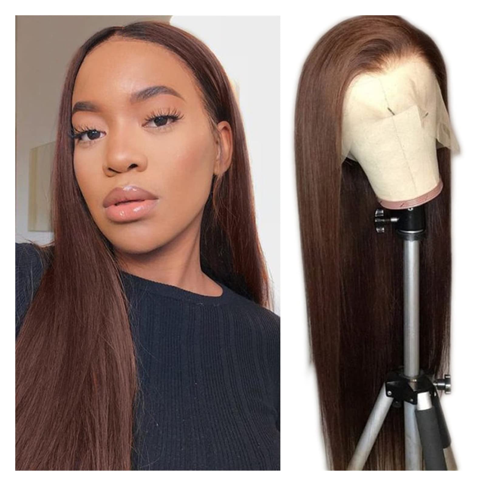 TOMYEUS Brazilian Human Hair Wig #4 Brown - 10-30 Inch Straight Lace Front Wig with 13x4 Lace Frontal | Remy Human Hair Wigs for Women | Perfect for Daily Wear, Parties & Special Occasions