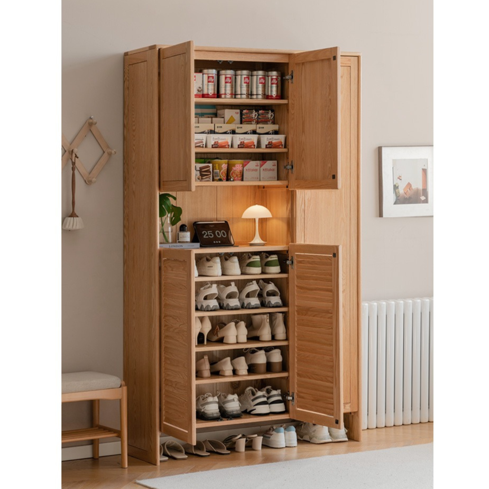 Solid Oak Wood Storage Cabinet - Shoe Locker & Entryway Organizer for Home, Office, or Mudroom - Durable Entry Storage Solution with Adjustable Shelves