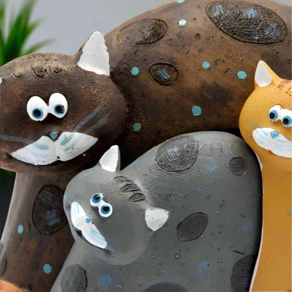 3-Piece Cat Figurine Set - Handcrafted Ceramic Cat Ornaments for Home Decor, Gift, and Christmas Tree Decoration | Perfect for Cat Lovers, Shelf Display, and Holiday Festivities