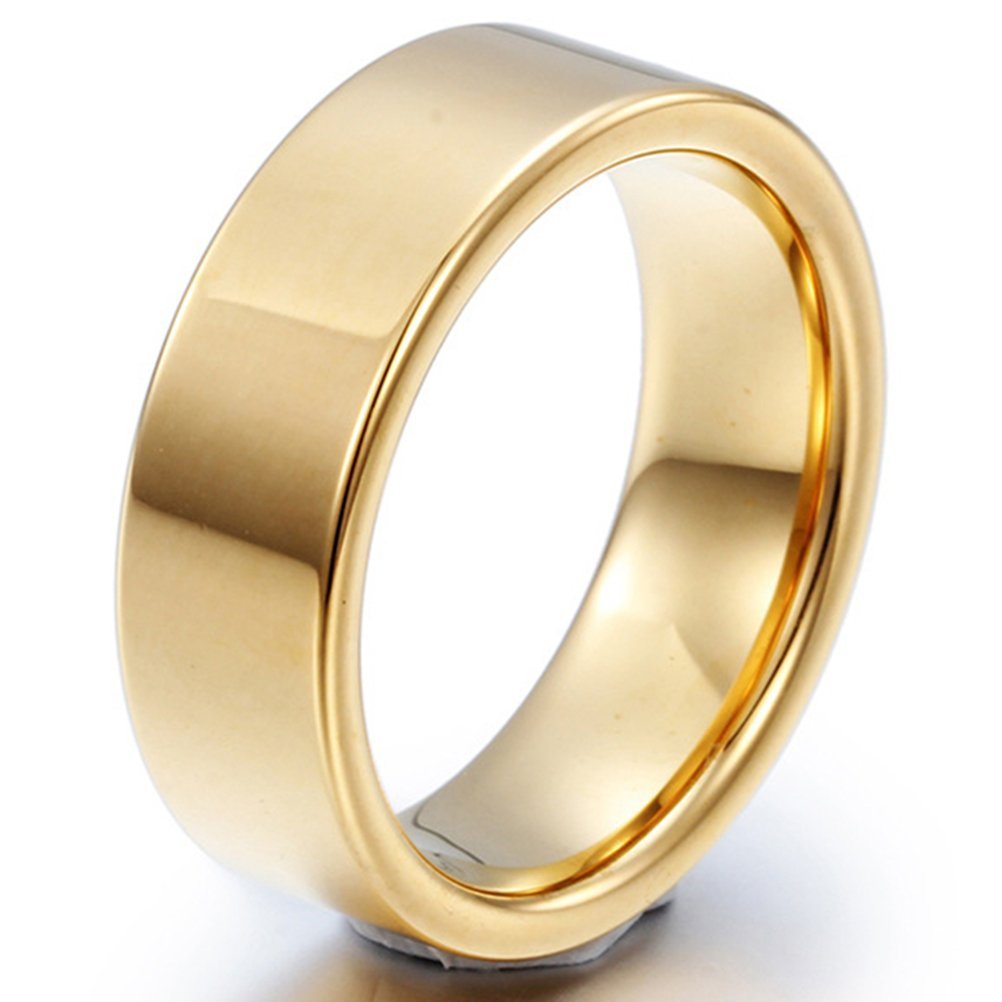 8mm Tungsten Carbide Wedding Ring for Men & Women - 18k Gold Plated, High Polished Flat Top Engagement Band - Perfect for Anniversaries, Proposals & Everyday Wear