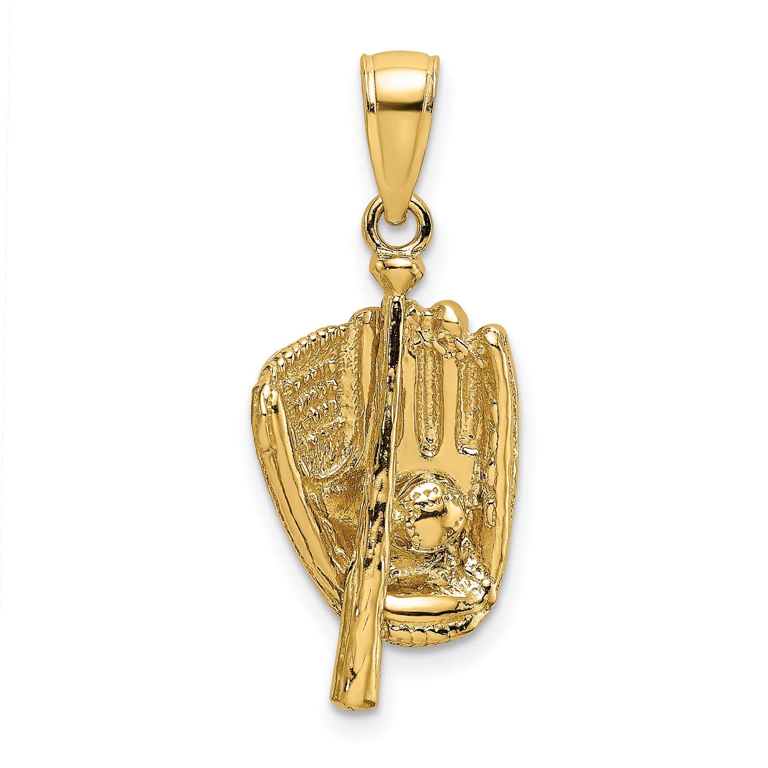 14K Yellow Gold Baseball Bat Pendant with Ball & Glove Charm - 16mm x 11mm Polished Jewelry Gift for Sports Lovers - Perfect for Baseball Games, Fan Apparel & Jewelry Collections