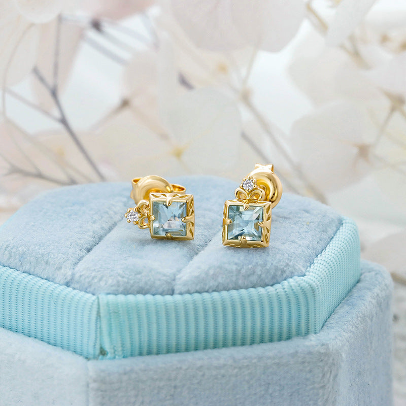 Natural Aquamarine Square Stud Earrings for Women | Sterling Silver 925 Hypoallergenic Jewelry | Elegant Gift for Birthday, Anniversary & Wedding | Perfect for Daily Wear, Office & Special Occasions
