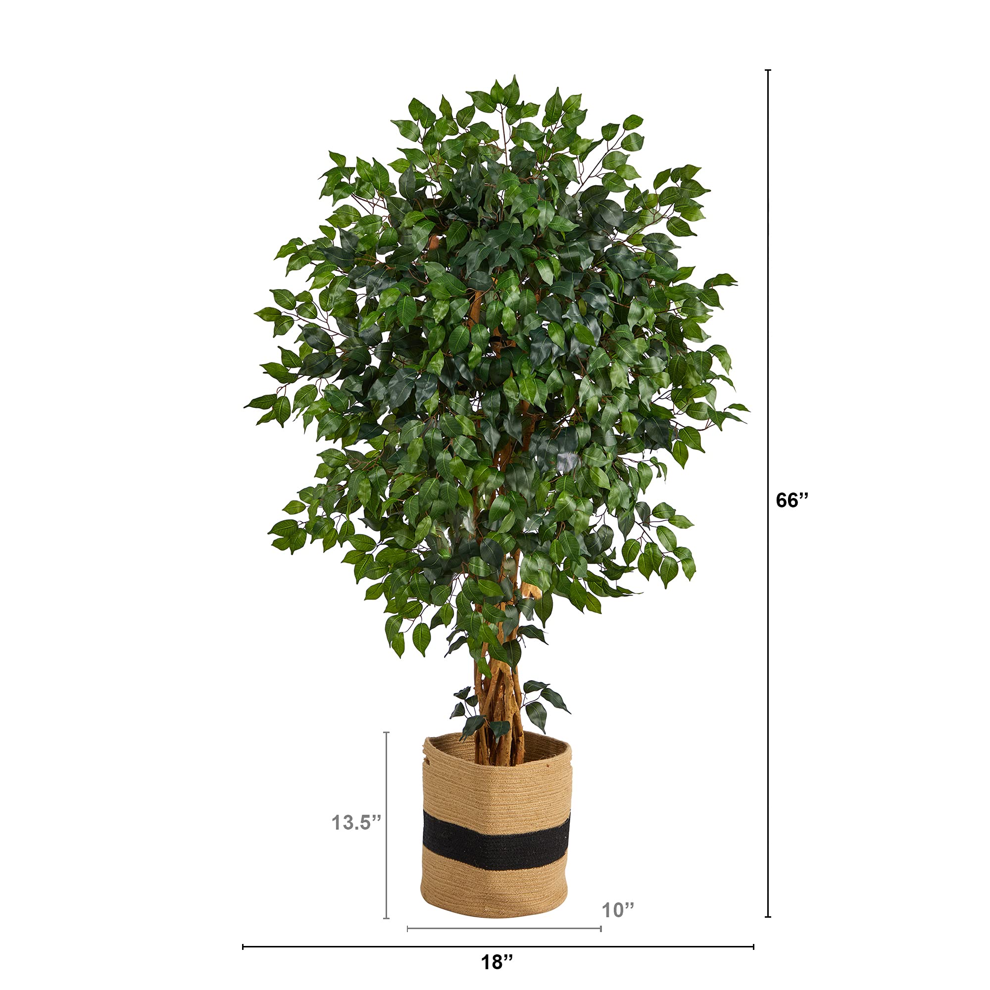 Nearly Natural 5.5ft Artificial Ficus Tree - Realistic Silk Leaves in Handmade Cotton Planter - Perfect for Home Office Decor, Living Room & Indoor Greenery