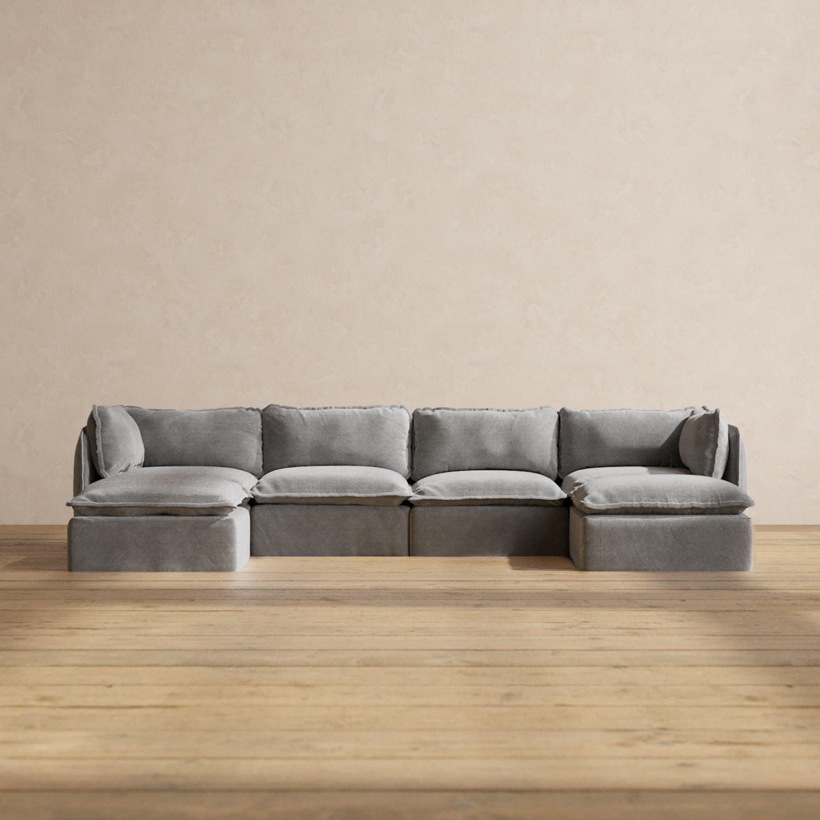 Modular Performance 4-Seater U-Shaped Sectional Sofa in Ash Gray | Relaxed Blend Fabric | Perfect for Living Room, Family Room & Home Theater