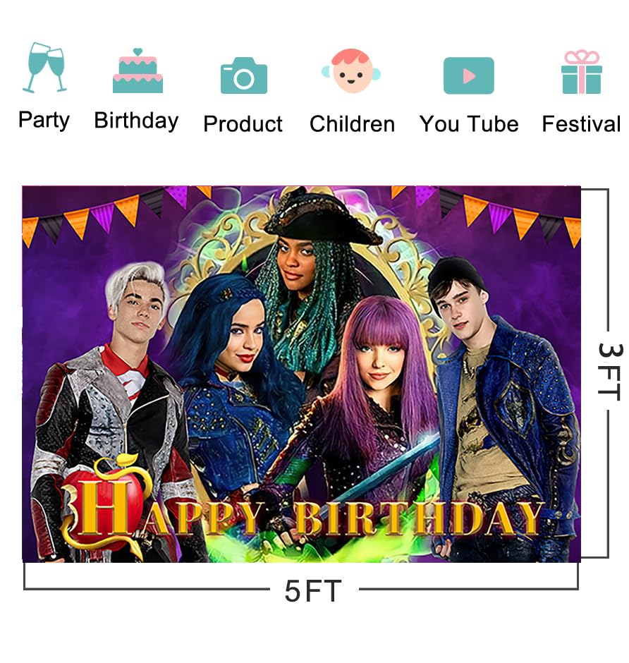 Purple Descendants Party Backdrop - 5x3ft Birthday Decorations, Cake Table Background & Theme Banner | Perfect for Kids' Birthday Parties, Themed Events & Photo Booths