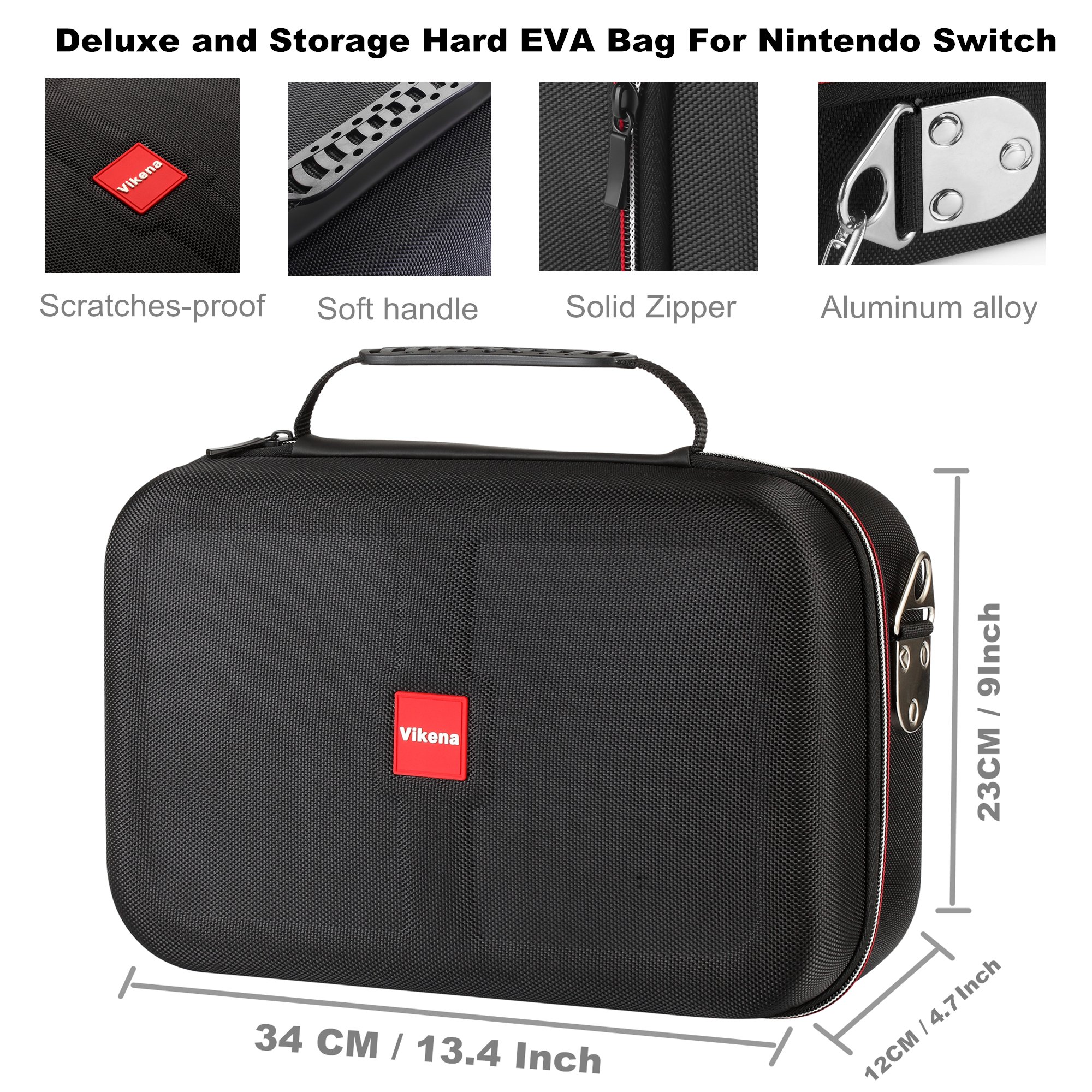 Vikena Deluxe Travel & Storage Case for Nintendo Switch - Compatible with Switch Pro Controller, Poke Ball, Console & Accessories - Durable Protective Game Carrying Case (Black) - Perfect for Travel, Gaming Parties & On-the-Go Protection