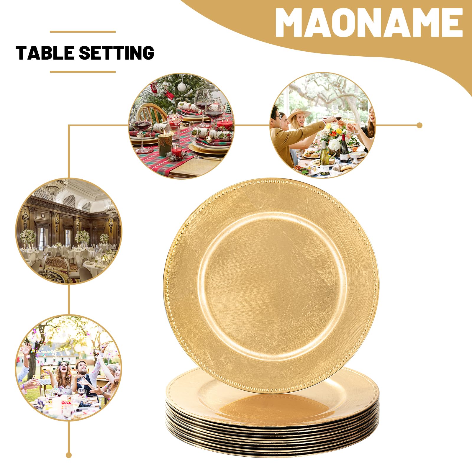 MAONAME 12-Pack Gold Foil Charger Plates 13