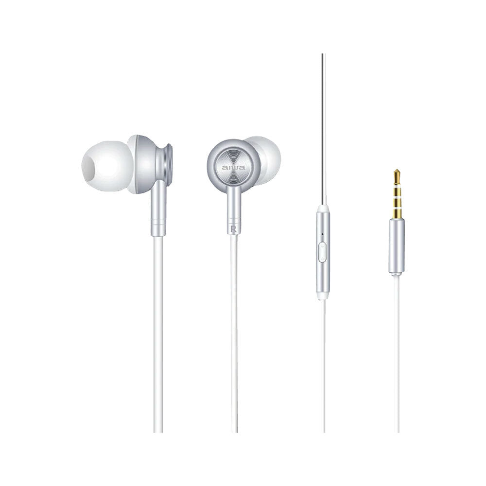 AIWA In-Ear Gel Performance Wired Earbuds with Microphone - Noise Isolating Headphones for Gym, Running & Workouts (White) - Perfect for Sports, Commuting & Office Use
