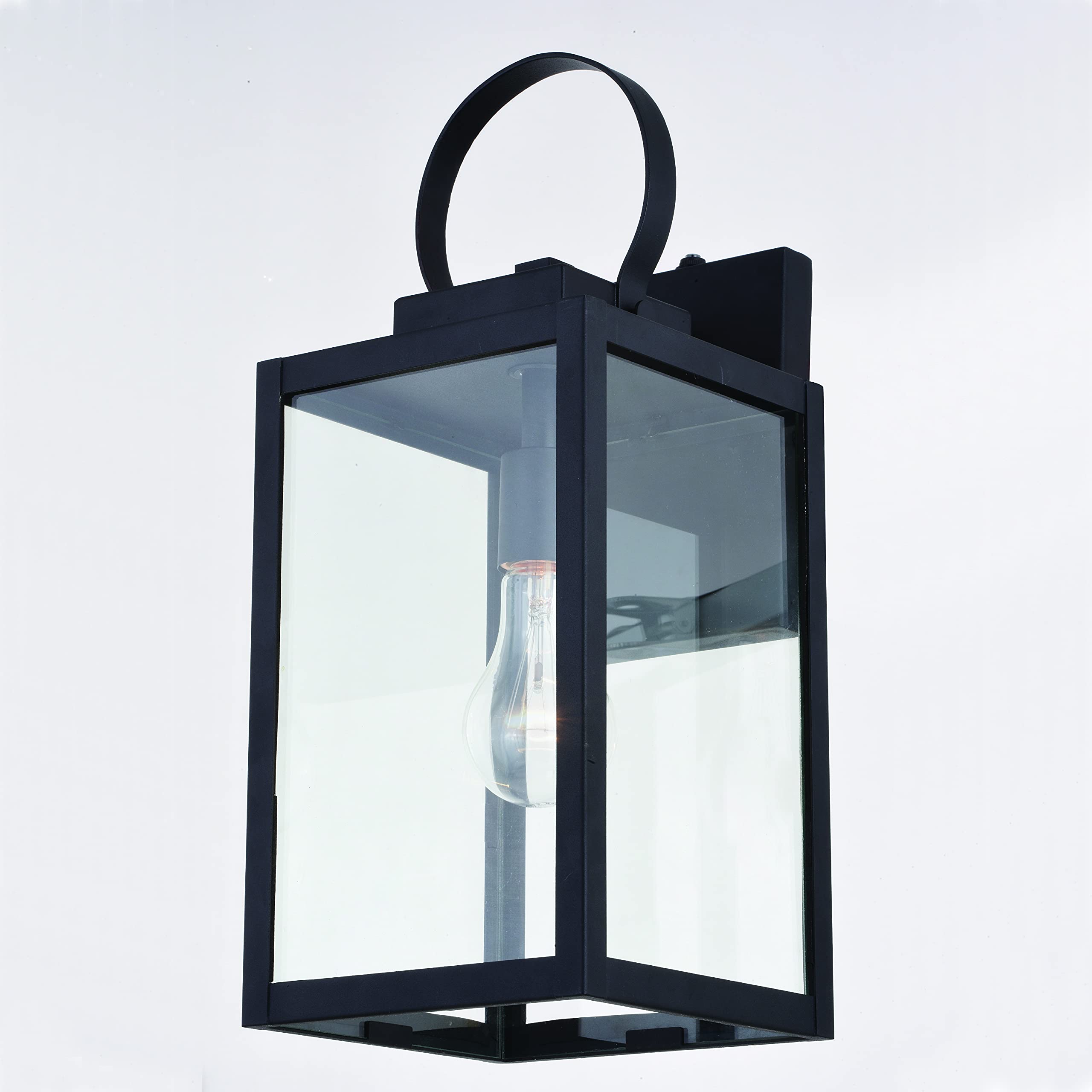 VAXCEL Medinah 7-Inch Black Outdoor Wall Lantern with Clear Glass - Dusk to Dawn Sensor - Perfect for Porch, Patio, Garden & Entryway Lighting