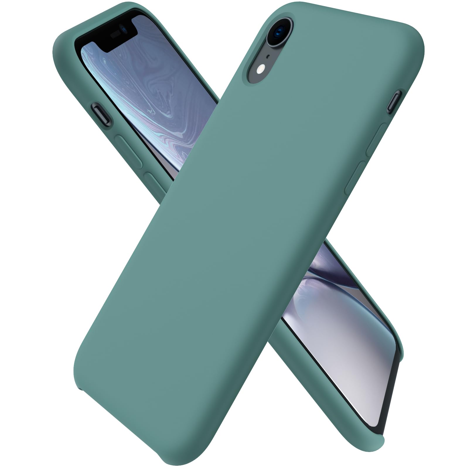 ORNARTO Slim Liquid Silicone Case for iPhone XR 6.1 Inch - Soft Gel Rubber Cover with Open Bottom Design, Pine Green | Protective Phone Case for Everyday Use, Work & Travel