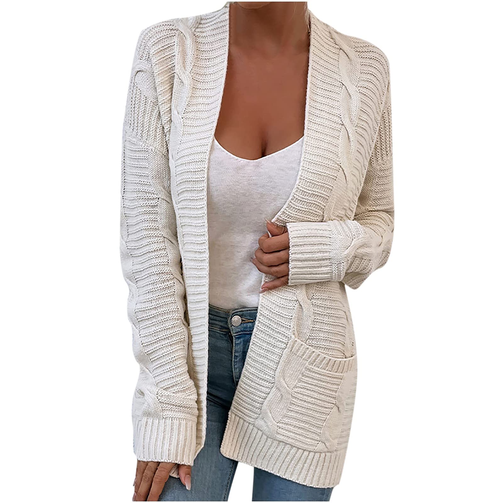Miximx Women's Long Sleeve Halter Ruffle Trench Coat Cardigan Jacket - Casual Peacoat in Beige | Perfect for Office Wear, Date Nights & Fall Layering