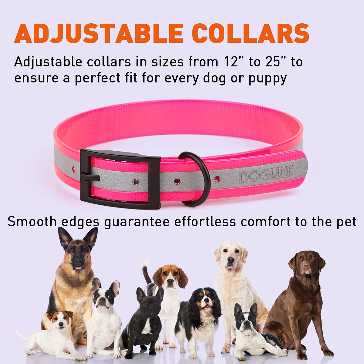 Premium Reflective Waterproof Dog Collar - Biothane Translucent with Black Hardware | Odor-Proof & Easy Clean | Small, Medium & Large Sizes (1