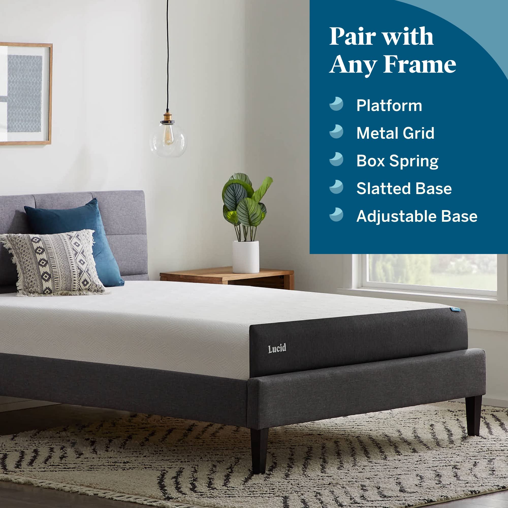 Lucid 8 Inch Queen Size Plush Gel Memory Foam Mattress with Bamboo Charcoal & Hypoallergenic Cooling Technology | Perfect for Bedrooms, Guest Rooms & Dorm Rooms
