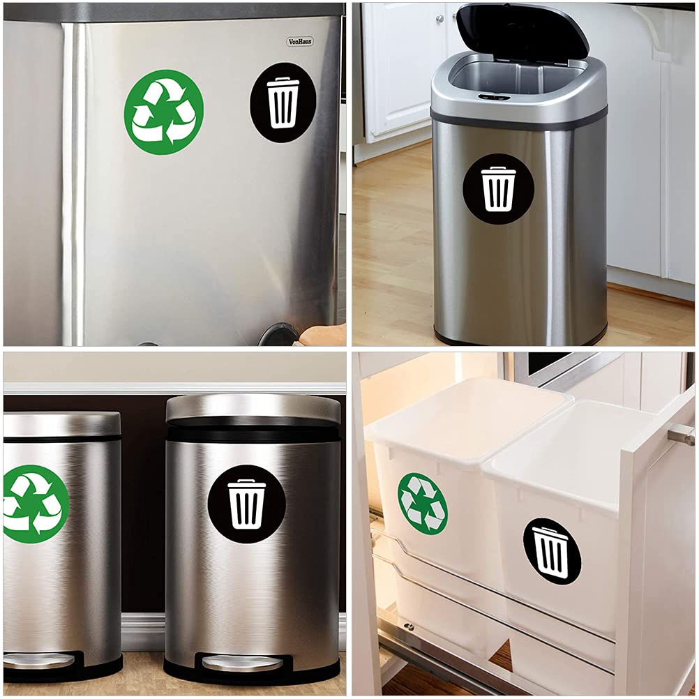 6-Pack Round Adhesive Garbage Can Stickers - Waterproof Trash Bin Labels for Outdoor Waste Baskets, Recycling Bins & Public Restrooms (Durable Vinyl Decals for Home, Office & Commercial Use)