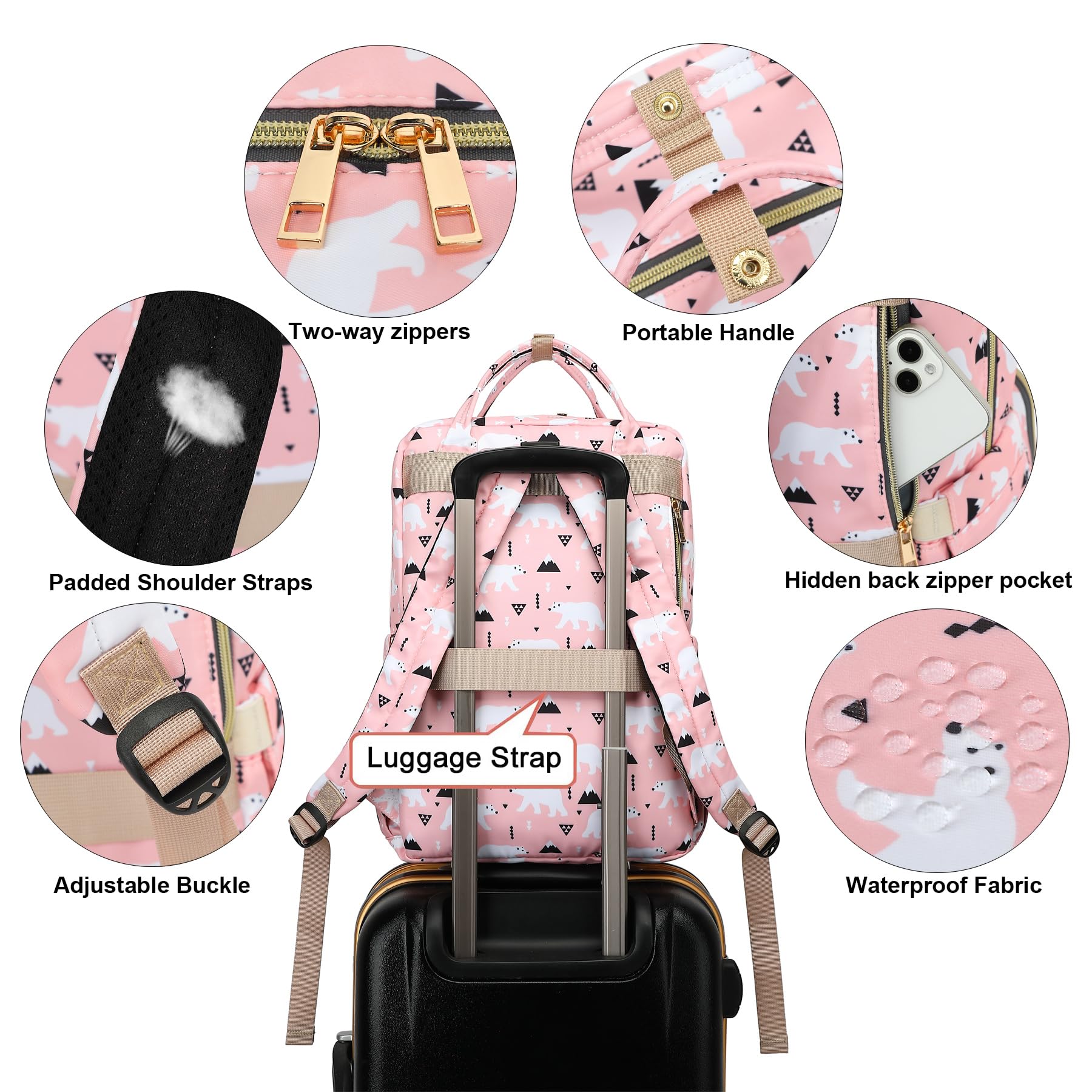 Stylish Pink Polar Bear Laptop Backpack for Women & Girls - 15.6 Inch Waterproof College Bookbag, School & Travel Backpack - Perfect for Campus, Work Commute & Weekend Getaways