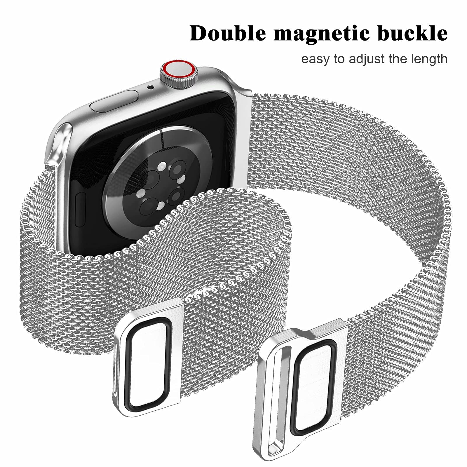 Premium Stainless Steel Magnetic Milanese Loop Band for Apple Watch 42mm/44mm/45mm - Compatible with iWatch Series SE 10/9/8/7/6/5/4/3/2/1 - Adjustable Metal Mesh Strap for Women & Men - Perfect for Workouts, Office & Everyday Wear