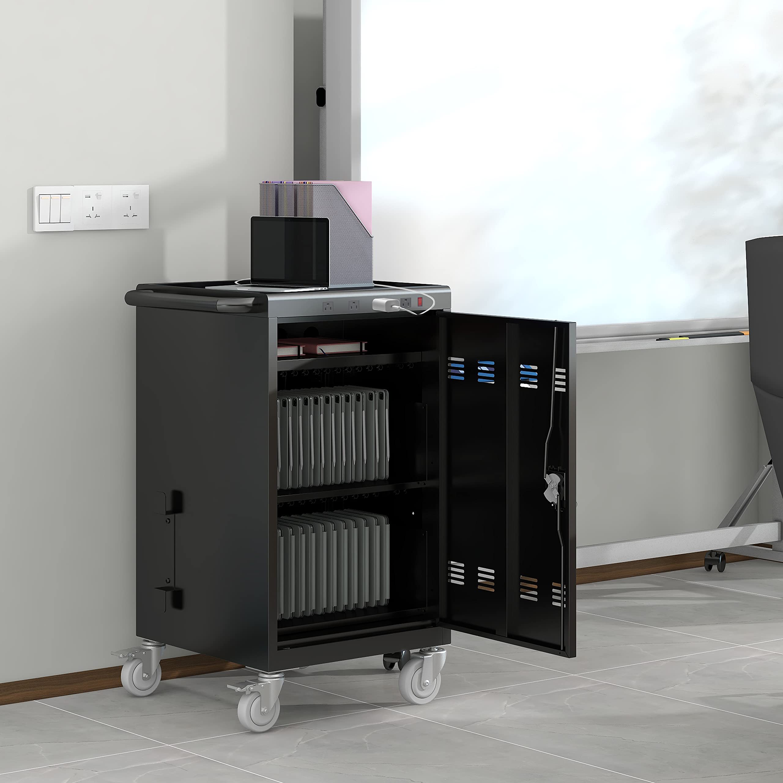 36-Port Mobile Charging Cart & Storage Cabinet for Tablets, Laptops, iPads (Up to 16.3