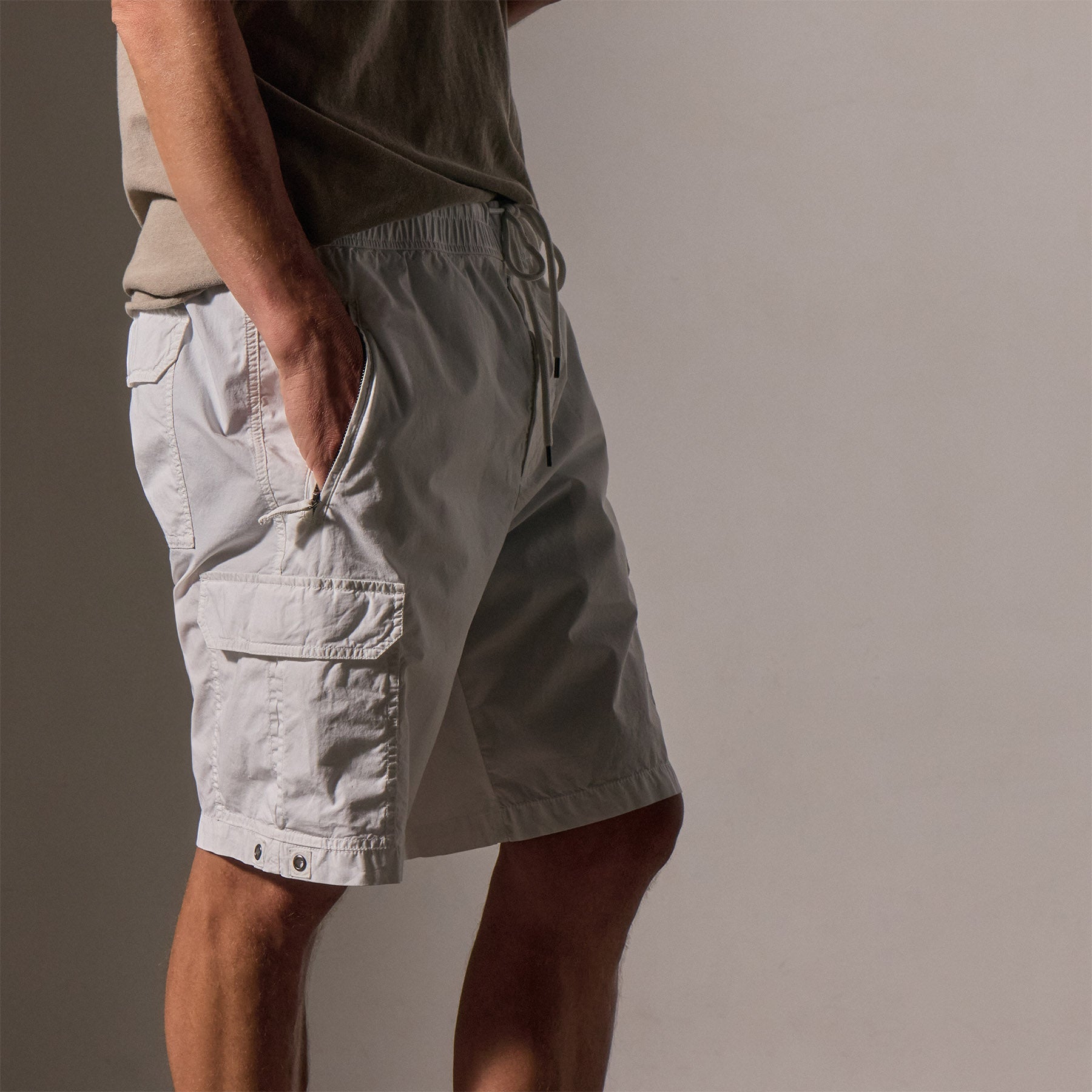 Men's White Parachute Poplin Cargo Shorts - Lightweight & Durable Casual Summer Shorts for Outdoor Activities, Travel & Hiking
