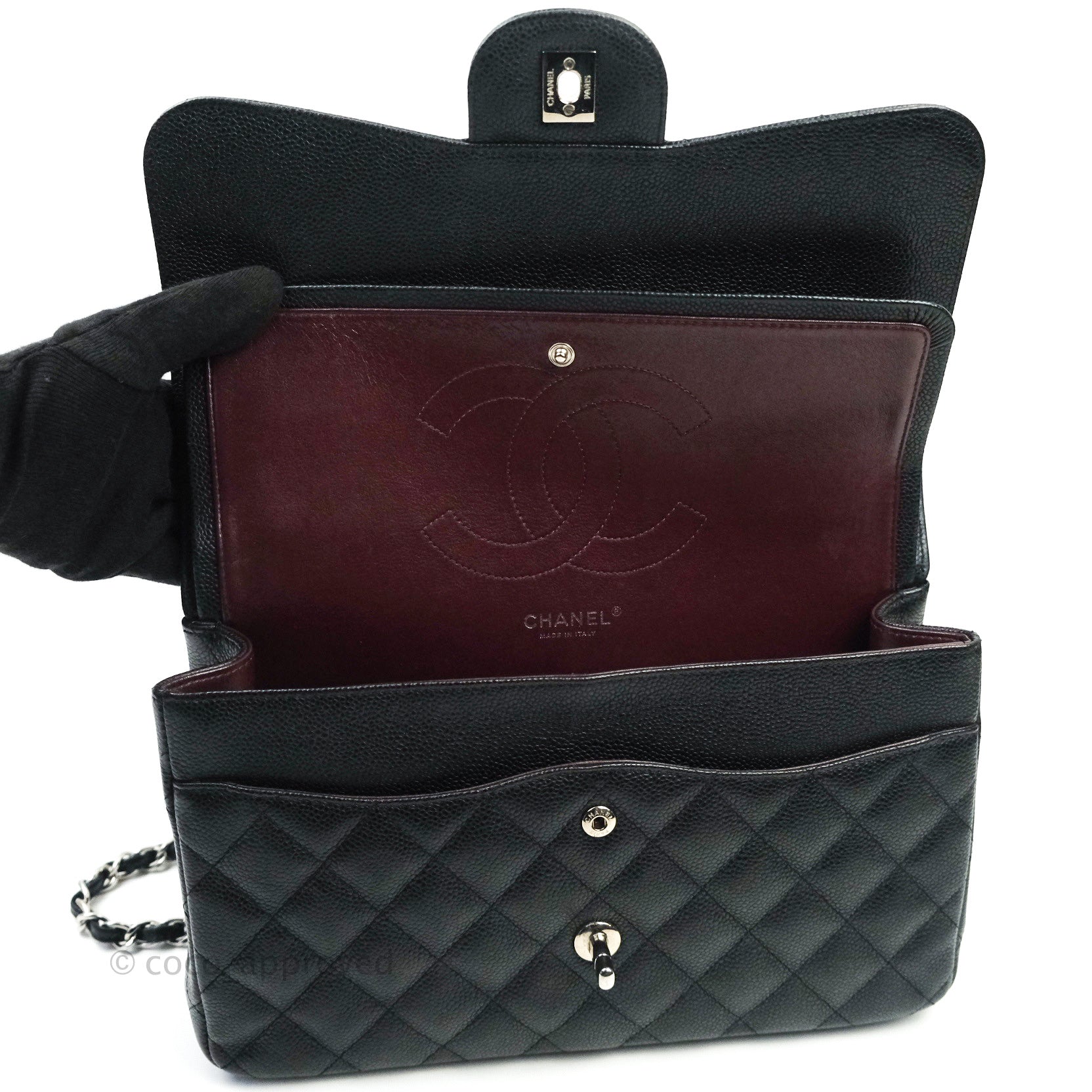 Chanel Classic Jumbo Double Flap Bag in Black Caviar Leather with Silver Hardware - Luxury Handbag for Women, Perfect for Work, Evening Events & Special Occasions