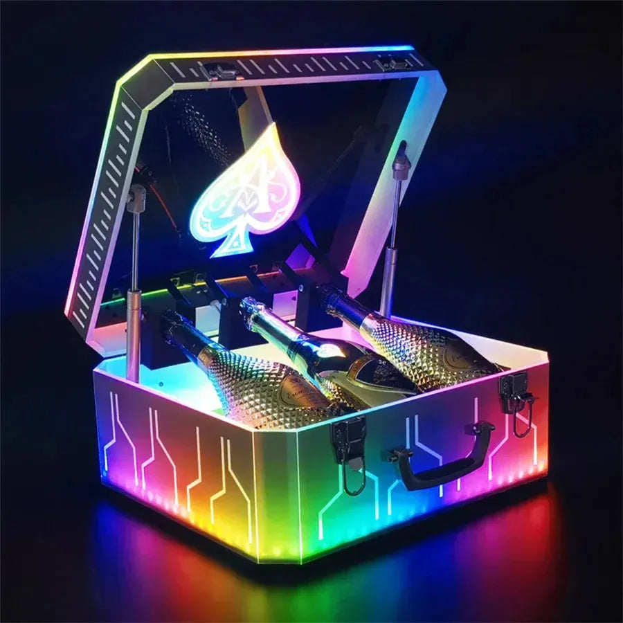 Custom Engraved Ace of Spade LED Champagne Bottle Display Case - Luxury Wine Presenter Box with Logo for VIP Gifts (3/5 Pack) - Perfect for Nightclubs, Weddings & Corporate Events
