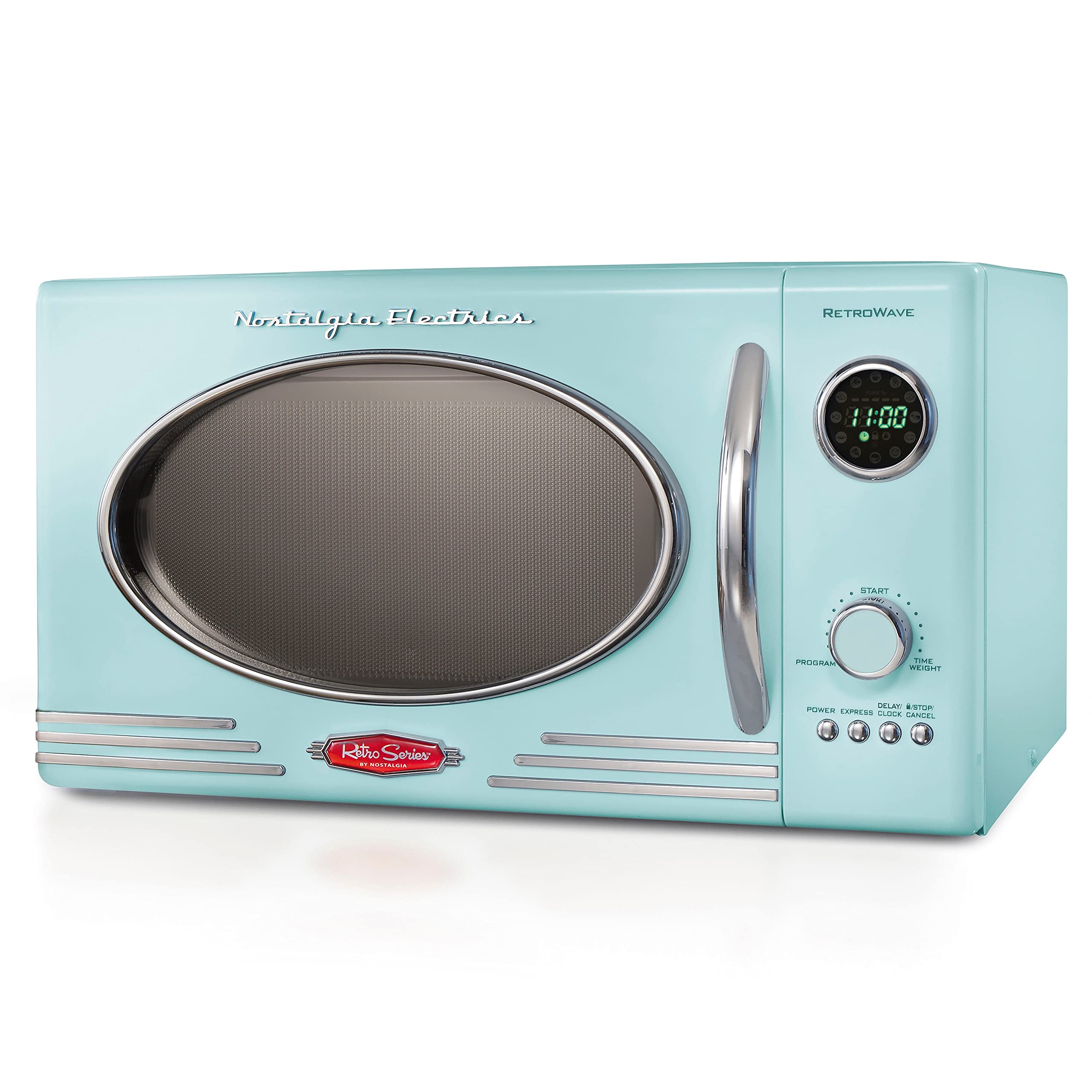 Retro Microwave Oven 0.9 Cu. Ft - Vintage Style Small Microwave with Auto Shut Off, Aqua Blue - Perfect for Dorms, Apartments & Small Kitchens