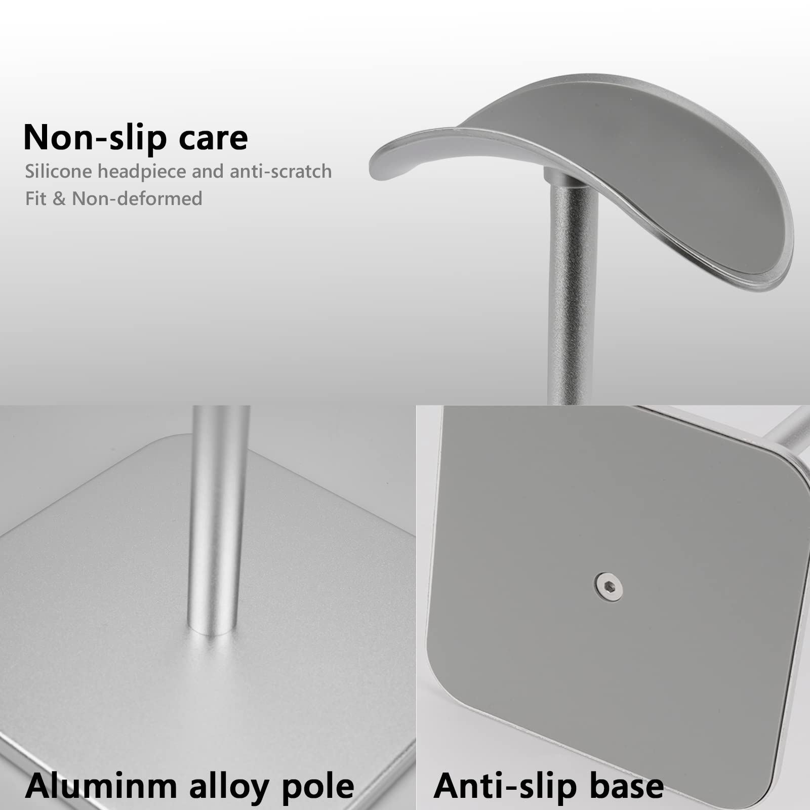 Geekria Premium Aluminum Alloy Headphone Stand - Heavy Base Gaming Headset Holder for Sony WH-1000XM5, Bose, Sennheiser & Over-Ear Headphones (Silver) - Perfect for Desk Organization & Gaming Setup Accessories