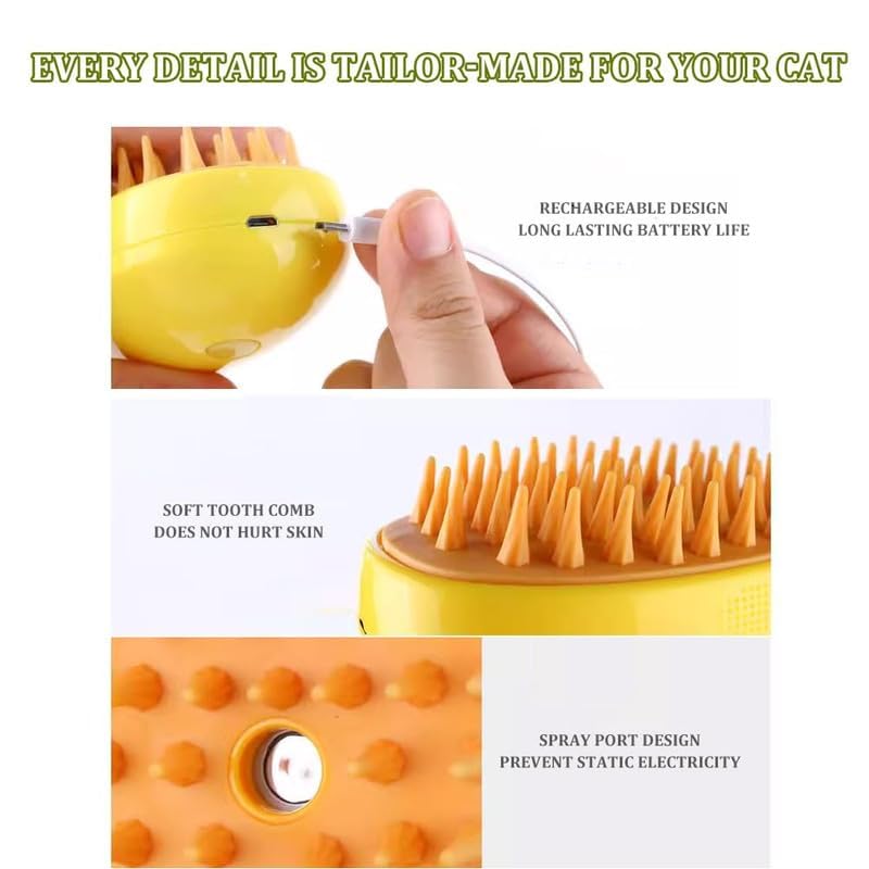 3 in 1 Steamy Cat Brush - Upgraded Multifunctional Pet Grooming Tool with Self-Cleaning Steam for Massage, Detangling & Removing Loose Hair - Perfect for Long/Short Haired Cats at Home or Professional Grooming