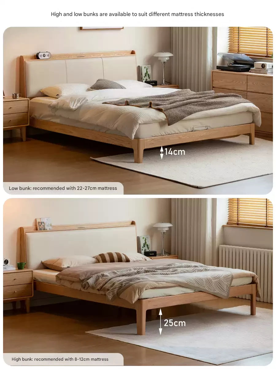 Solid Oak Wood Modern Minimalist Bed Frame - Durable & Stylish for Bedroom, Guest Room, or Studio Apartment