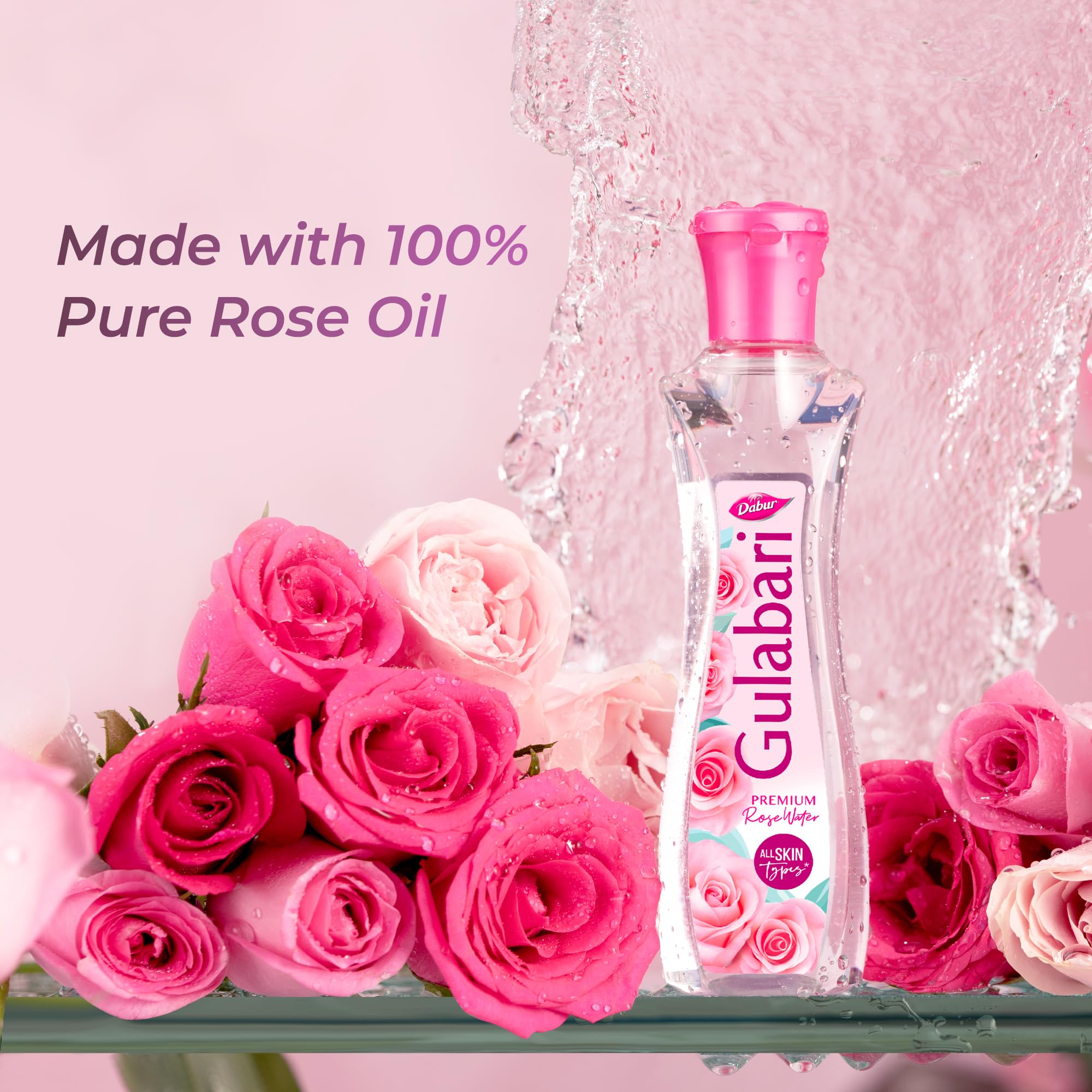Dabur Gulabari Premium Rose Water & Face Toner 250ml - Paraben Free, Alcohol Free, Hydrating Facial Toner for All Skin Types | Cleanses, Moisturizes & Balances Skin pH | Perfect for Daily Skincare, Makeup Removal & Post-Shave Soothing