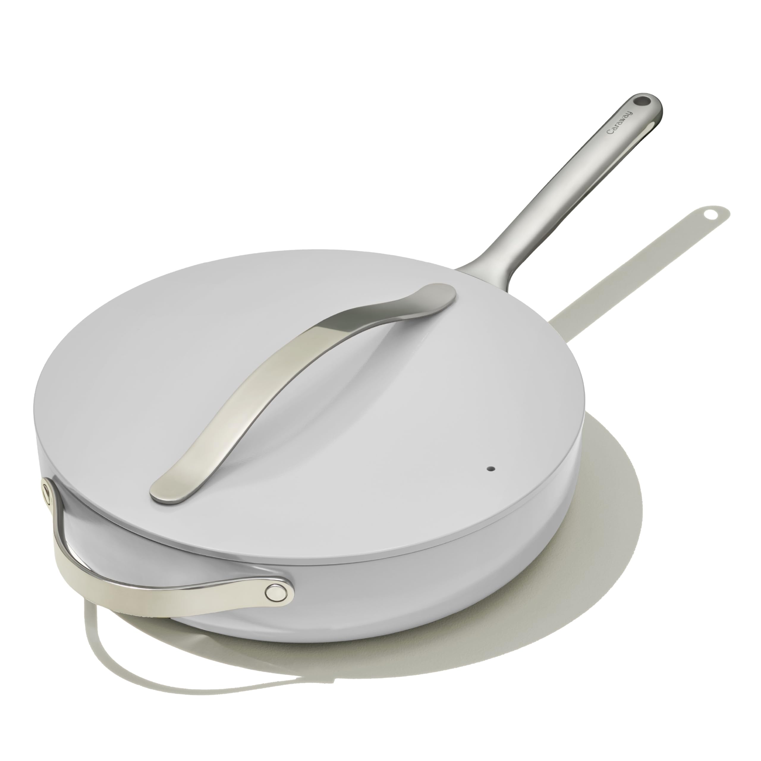 Caraway Nonstick Ceramic Sauté Pan with Lid - 4.5 Quart, 11.8 Inch Oven Safe Cookware - PTFE & PFOA Free Non-Toxic Frying Pan for Gas, Electric & Induction Stovetops - Perfect for Sautéing, Frying & Simmering - Elegant Gray Kitchen Essential