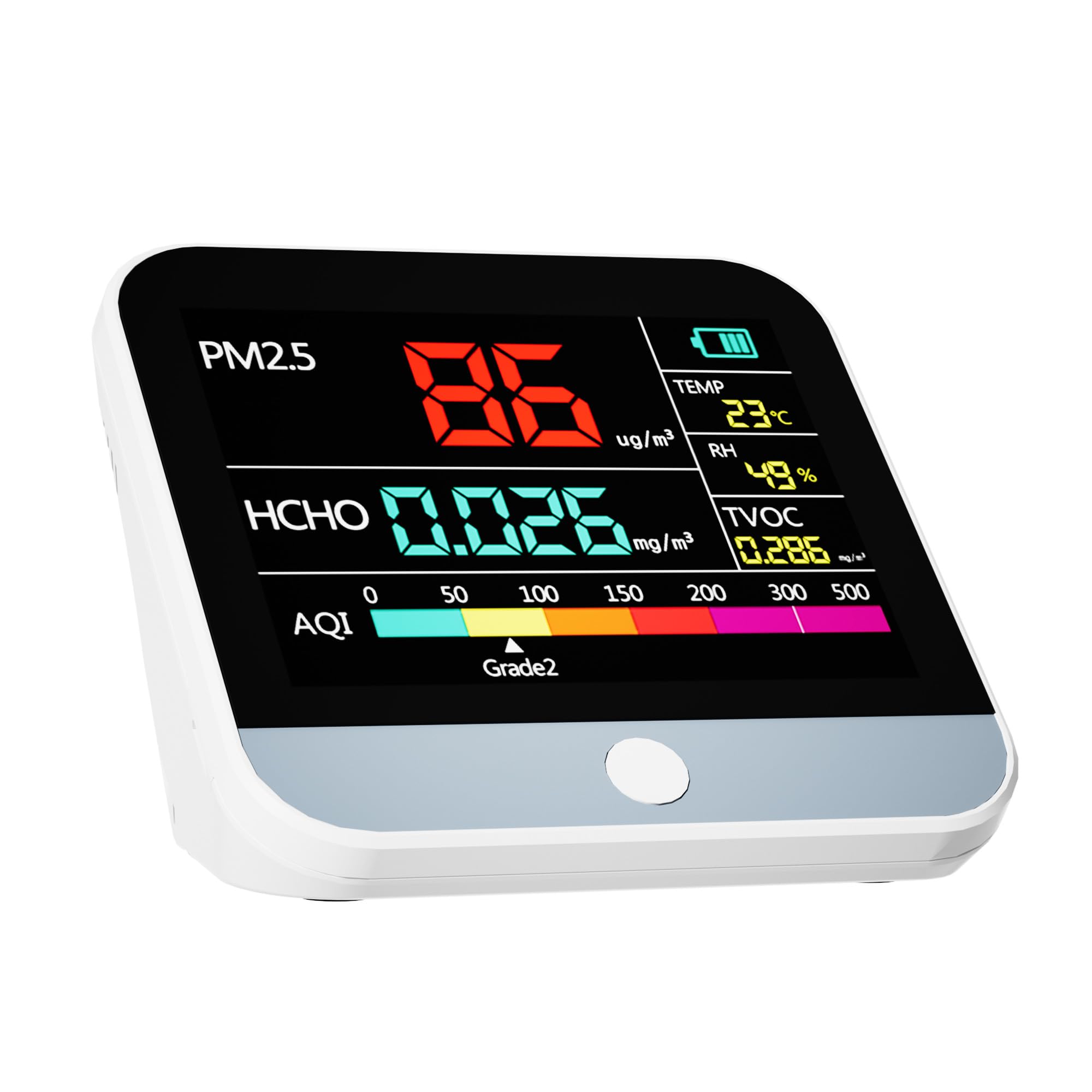 13-in-1 Professional Air Quality Monitor - PM1/PM2.5/PM10 Particle Counter with AQI, TVOC, Formaldehyde, Temperature & Humidity Sensor | Portable Indoor Air Tester for Home, Office, Nursery & Garden Use (White)