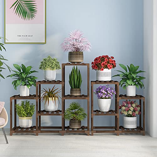 3-Tier Wooden Plant Stand for Indoor & Outdoor Use - Holds 11 Potted Plants - Multi-Level Flower Display Shelf for Living Room, Balcony, Garden, Patio & Lawn Decor