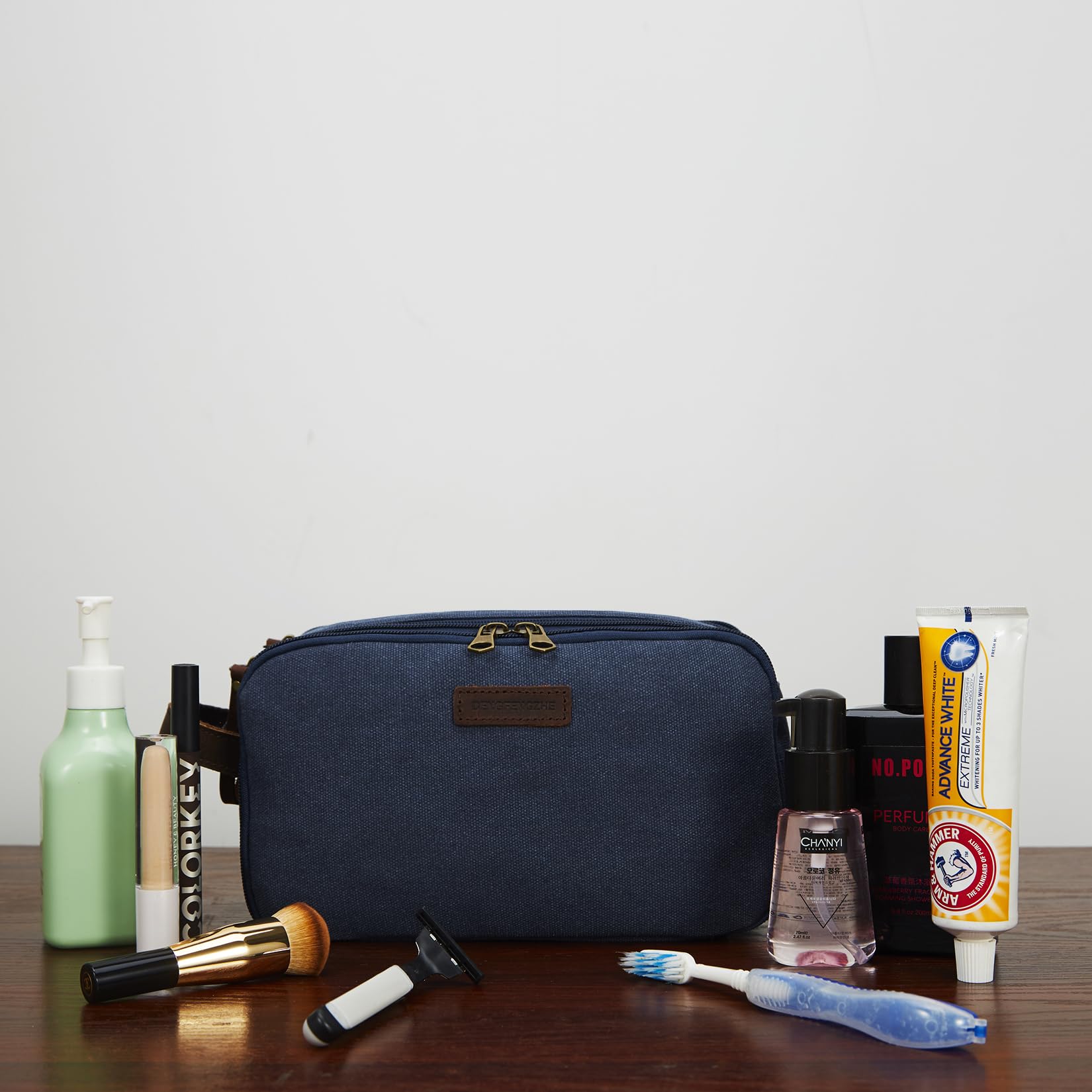 Men's Canvas Travel Toiletry Bag - Large Capacity Water Resistant Dopp Kit Organizer for Shaving & Toiletries Accessories (Navy Blue, Medium) | Perfect for Business Trips, Gym & Camping Essentials