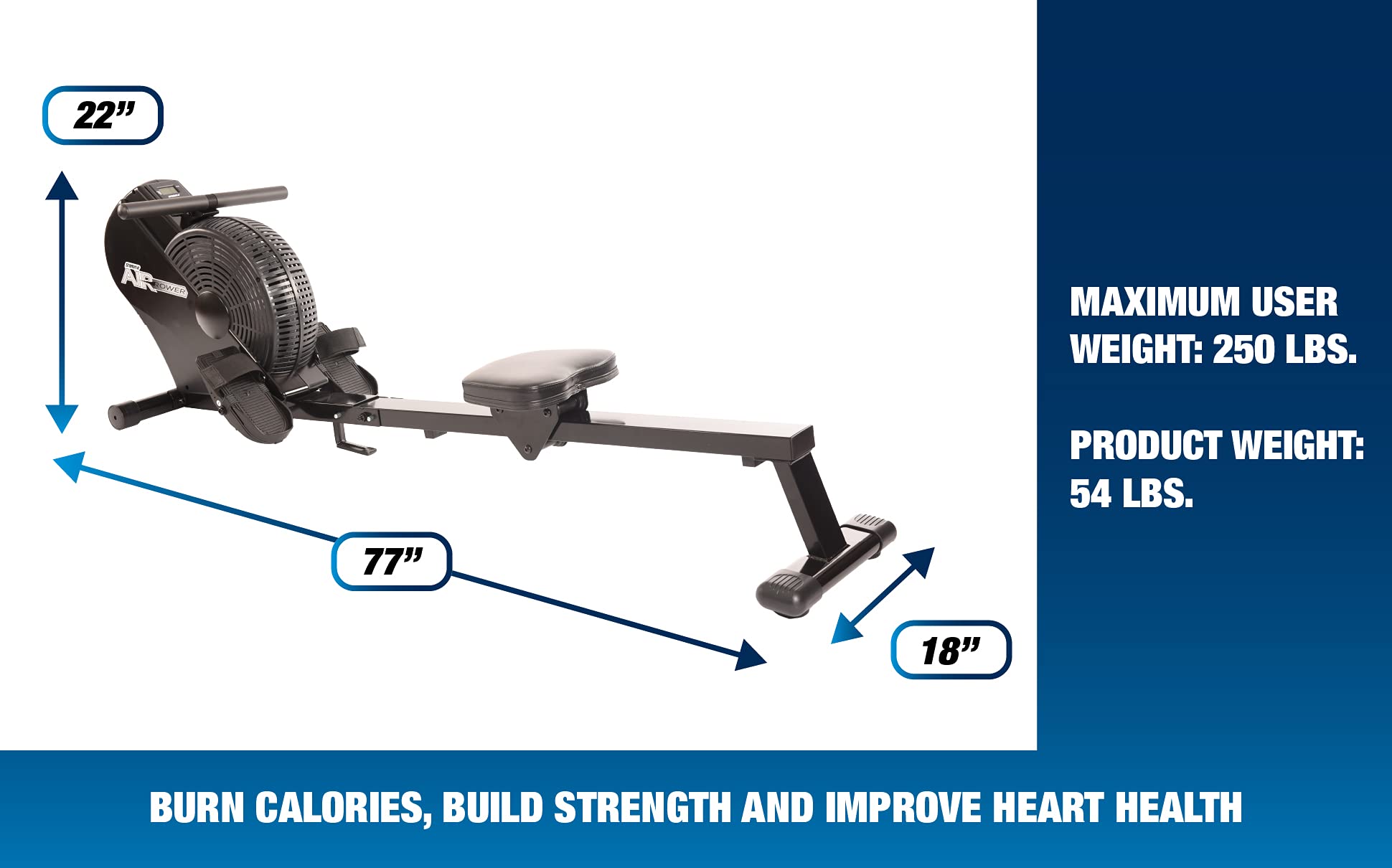 Stamina ATS Air Rower Machine with Smart Workout App - Foldable Rowing Machine with Adjustable Air Resistance for Home Gym - Supports Up to 250 lbs - Perfect for Cardio, Full-Body Workouts & Small Spaces