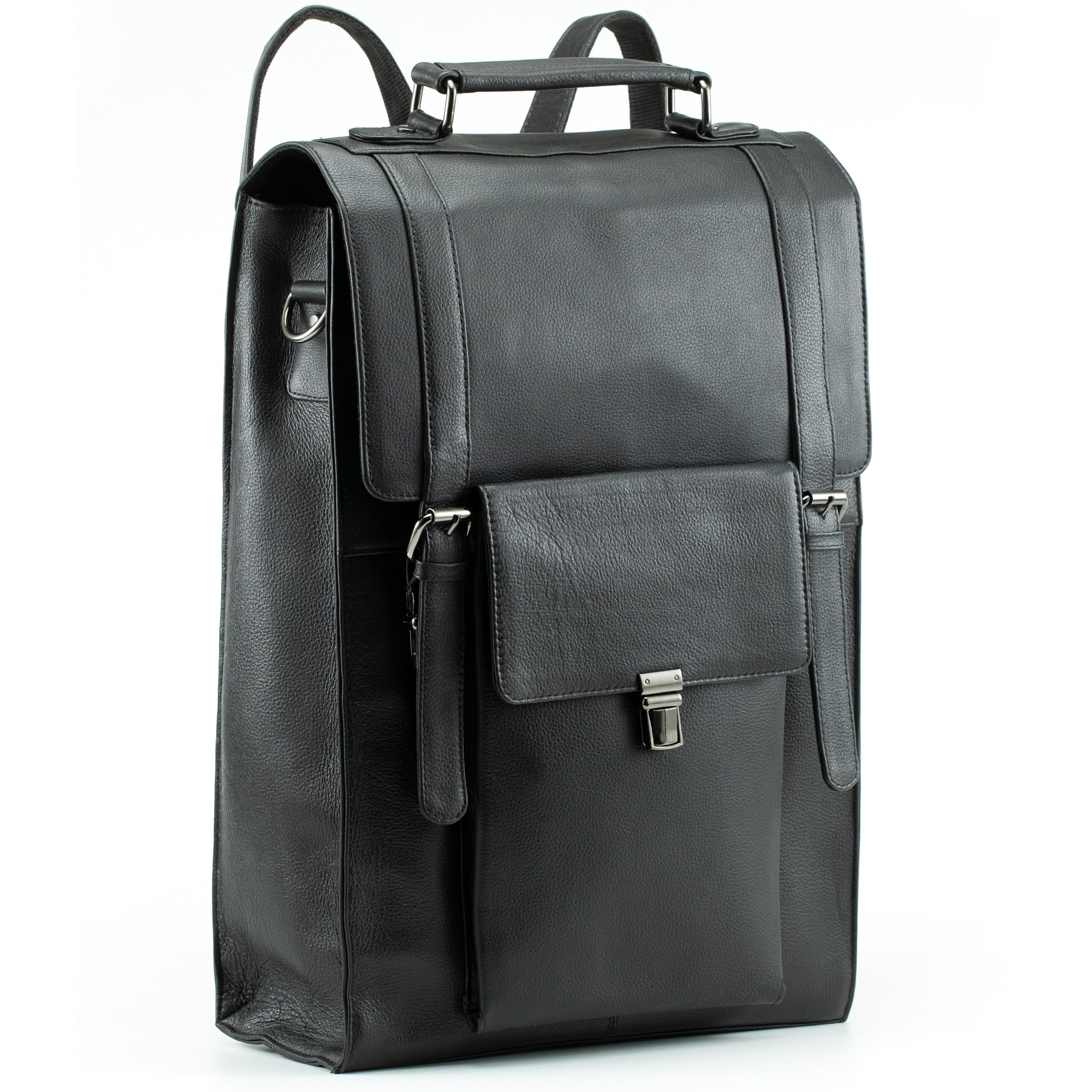 Handmade Genuine Leather Backpack - Convertible to Vertical Messenger Bag for Business & Travel - Fits 17 Inch Laptop (Black) | Perfect for Office Commute, College & Weekend Getaways