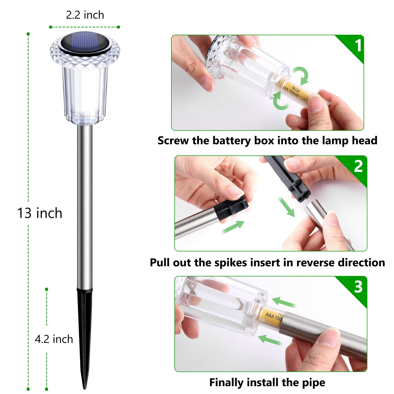 10 Pack Solar Pathway Lights Outdoor Waterproof - Stainless Steel LED Solar Lights for Driveway, Yard, Garden, Walkway, Sidewalk, Lawn (Warm White) - Perfect for Landscape Lighting, Patio Decor & Backyard Illumination