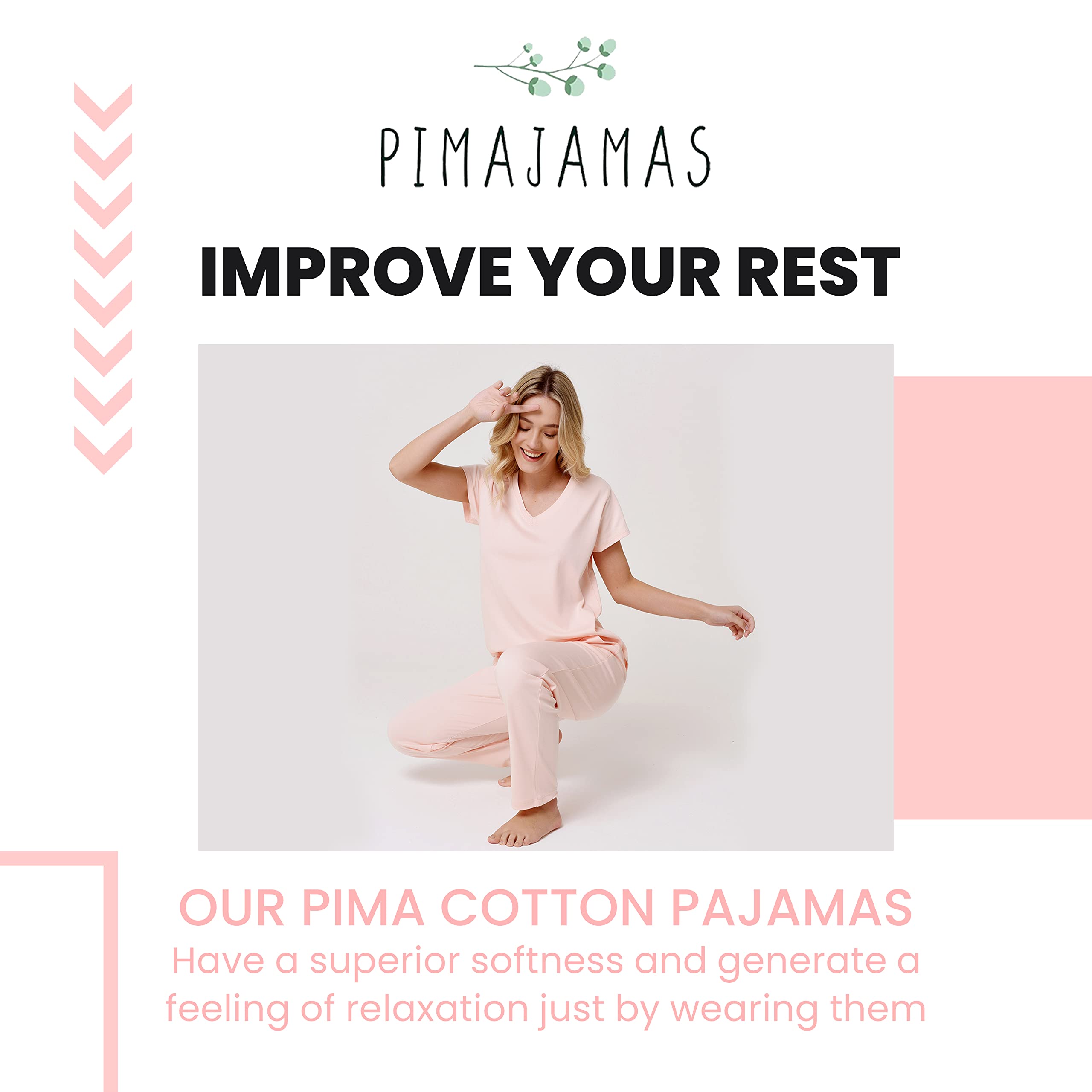 Premium Women's Pajama Sets - 100% Peruvian Pima Cotton Ultra Soft Sleepwear & Loungewear - Valentine's Day Gift for Her - Perfect for Relaxing at Home & Romantic Nights