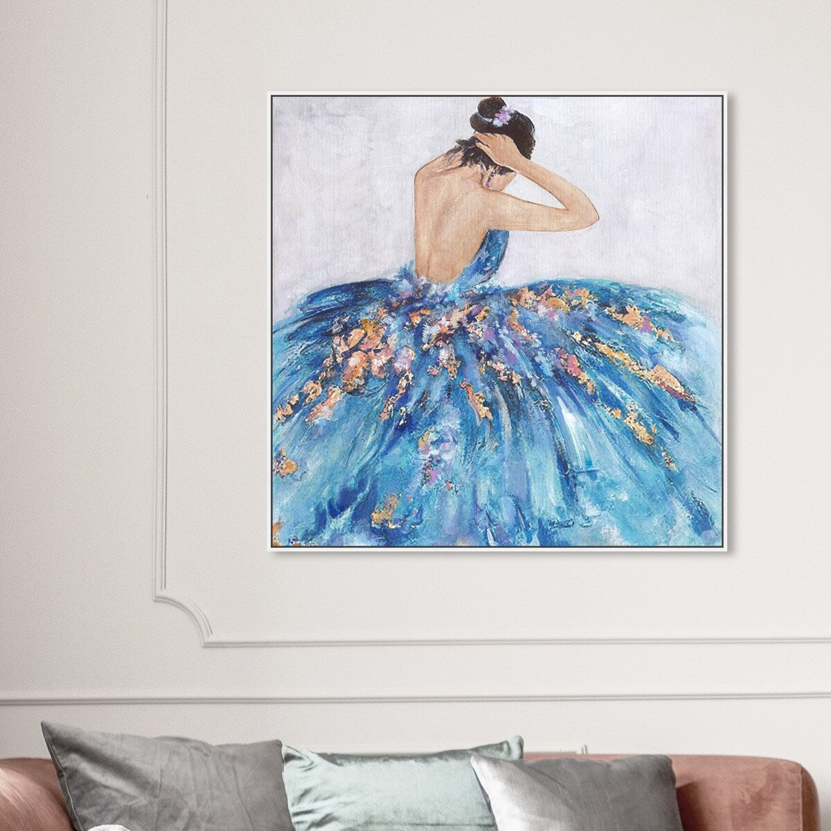 Elegant Blue Princess Dress Glam Canvas Wall Art Print - Festive & Stylish Home Decor for Bedroom, Living Room, or Nursery