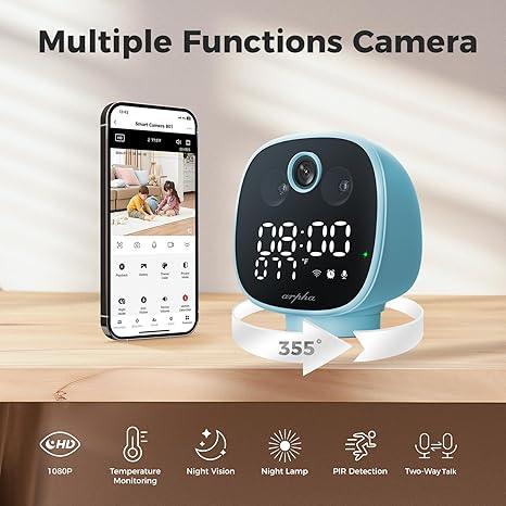 Arpha B01 Indoor Security Camera 1080P HD WiFi with Motion Detection, 355° Panoramic View, 2-Way Audio & Instant Call - Perfect for Home, Baby Monitor & Pet Surveillance